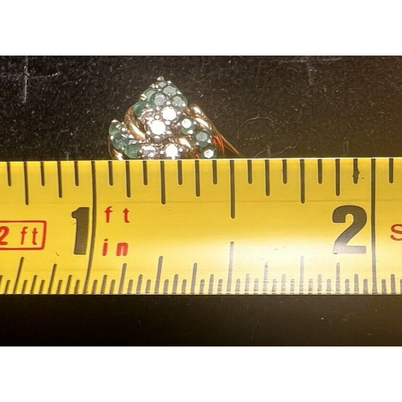 Vintage Emerald and Diamond Cocktail 14 Kt Gold Ring Women's Size 7 - Picture 11 of 12